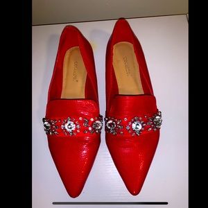 Shoe Dazzle Red Flat with Jewels